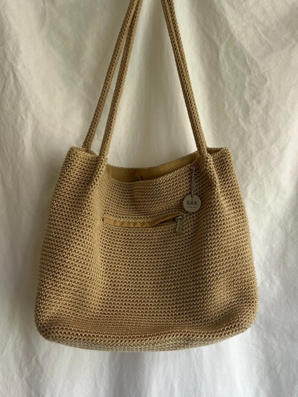 The Sak Original Crochet Tote Bag Beige Woven Shoulder Purse - Picture 4 of 7